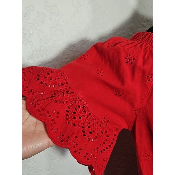 KONTROL CONTEMPORARY Eyelet Top Blouse Off the Shoulder Women's Red Size XL - Picture 2 of 7